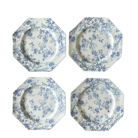 Grace Teaware Blue & White Floral Porcelain Salad Plates 7.5in Set of 4 NEW - Picture 3 of 11